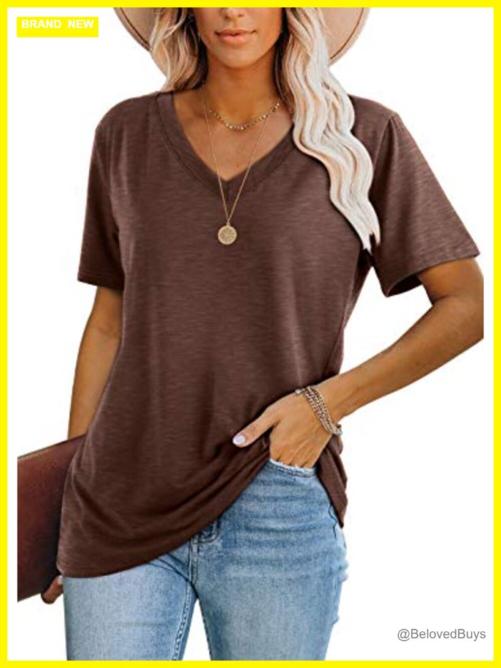 Womens V Neck Short Sleeve T Shirt Casual Loose Fit Summer Top